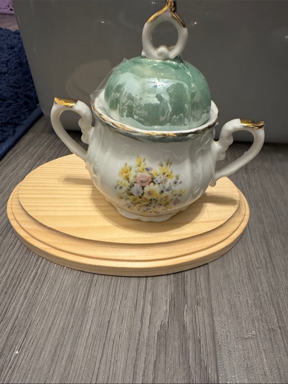 Mini Vibtage Sugar Bowl,  White Porcelain Dish with Red Maker's Mark